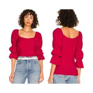 NATION LTD Heartbreaker Red 3/4 Puff Sleeve Hillary Romance T-Shirt Size Small